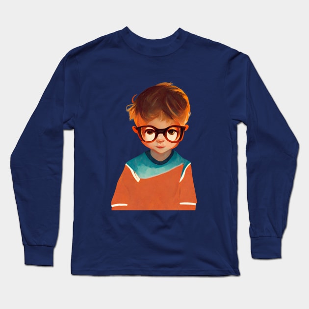 Smart kid with big glasses Long Sleeve T-Shirt by Mad Swell Designs